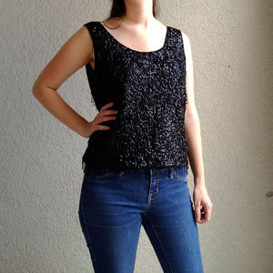 Vintage Black Sequined & Beaded Wool Top